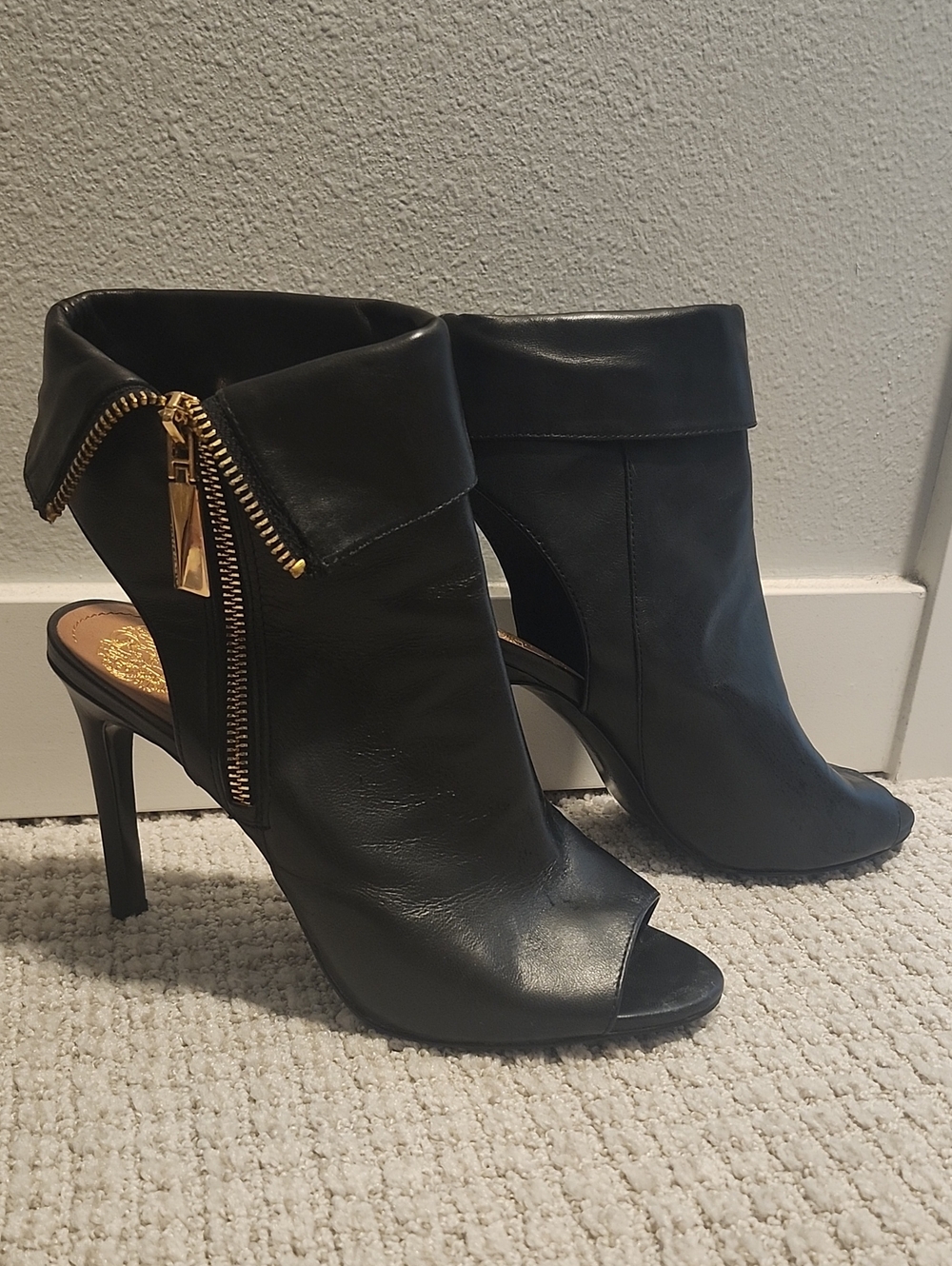 Vince Camuto Peep Toe Foldover Leather Booties